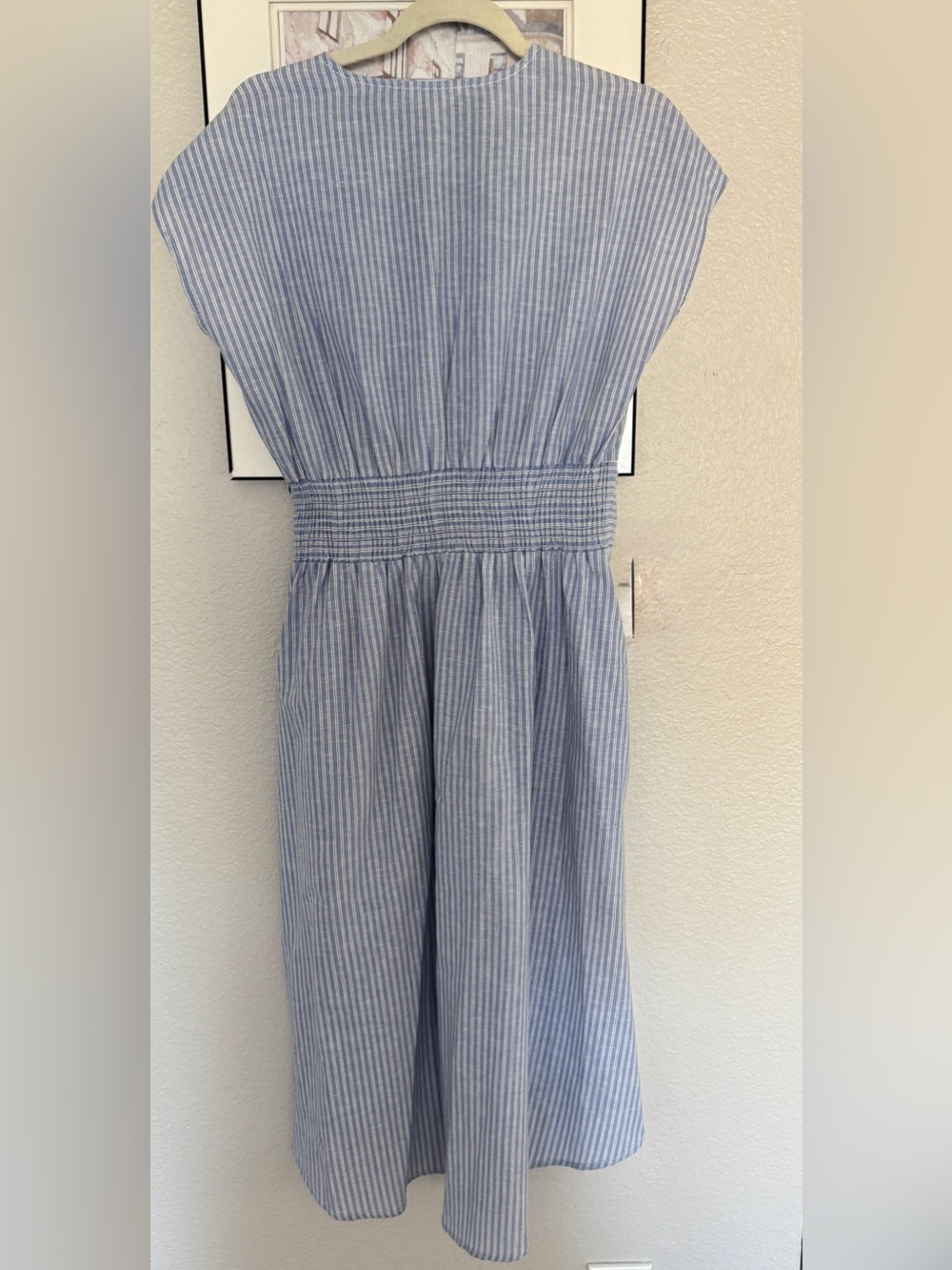 Max Studio Light Blue Stripe Tie-Waist Midi Dress size Small - Picture 11 of 16